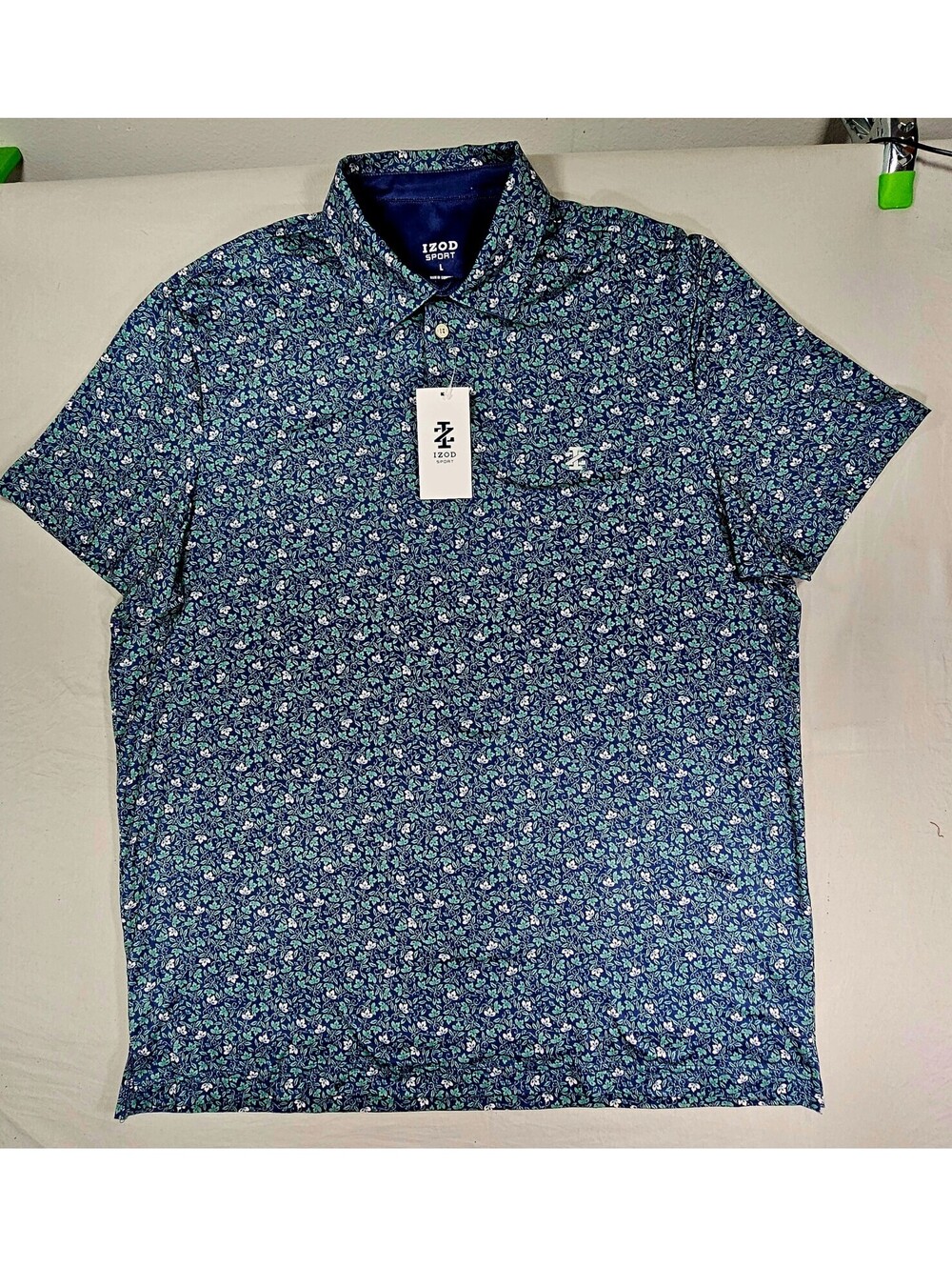 IZOD Sport Blue Floral Print Polo Shirt. #golfing Size Large. NWT - Picture 2 of 9